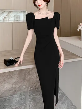 Годишният Нов дизайн, Женски тънката рокля midi за Вечерни партита, сексуална Верига, висока Комбинация, дамски облекла, Корейски Елегантен халат за Vestidos 2023