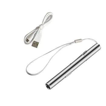 Горещ USB-акумулаторна мини джоб фенерче във формата на писалка, led фенерче с клипс от неръждаема стомана, сребърен джобен led фенерче