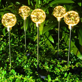 Градинска топка лампа за заземяване от медна тел на слънчеви батерии, украса на градината, Наземна лампа за ландшафта, Светещ топка тростниковая лампа