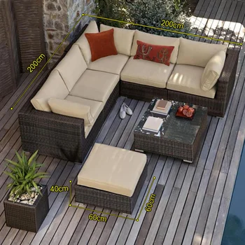 Градински диван от ратан на открито, комбиниран, водоустойчив и защитен от слънцето, тераса, в двора, стол от ратан за отдих на открито, ратан на открито