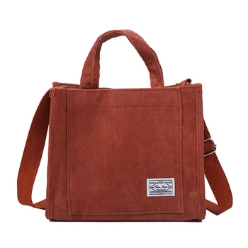 Дамски вельветовая чанта с цип, голяма памучен холщовая чанта, ежедневни дамски еко-чанта през рамо, реколта чанти-незабавни посланици