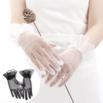 Дамски модни къси ръкавици от прозрачен тюл Тънки Ръкавици на пълен пръст Окото ръчен сватбени Ръкавици на Булката е Аксесоар за Хелоуин