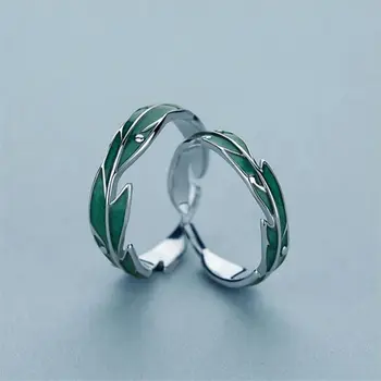 Дамски Отворени пръстени от листа от живовляк от Сребро 925 проба за двойки мъже, ретро Луксозни бижута, аксесоари на Едро Безплатна Доставка