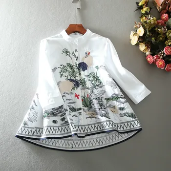 Дамски пролетно-лятна реколта риза с бродерия трапецовидна форма, дамски ежедневни свободни памучни блузи, блуза