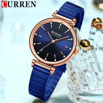 Дамски часовник CURREN най-добрата марка луксозни сини дамски водоустойчив часовник, верижка от неръждаема стомана, модни прости дамски ръчни часовници 9081
