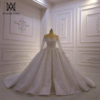 Дантелено сватбена рокля abendkleid с открити рамене и дълъг ръкав 2023