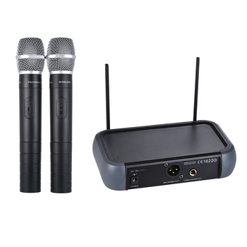 Двуканална УКВ Безжична Портативна Микрофон система ammoon с Функция за елиминиране на Ехото, 2 Микрофона и 1 Приемник, аудио кабел 6,35 мм