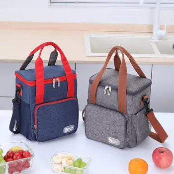 Двупластова дизайнерска чанта за обяд с контрастен цвят, храни утепленная подплата, по-голям капацитет, семеен училище сладък контейнер за пикник, охладител
