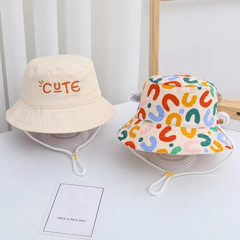 Двустранен детска панама със сладка бродерия на букви за момчета и момичета, Панама в стил Рибар, лятна градинска детска шапка от слънцето Gorras