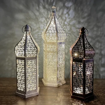Декоративна лампа Нова марокански желязна бяло-кафява led вятърна лампа с выдалбливанием, красив led декоративен фенер, лека нощ