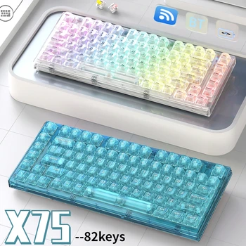 Детска клавиатура X75 82 клавишите 3 режима на Прозрачна Механична Клавиатура Hotswap Bluetooth Безжична клавиатура с подсветка 2.4 G RGB за лаптоп