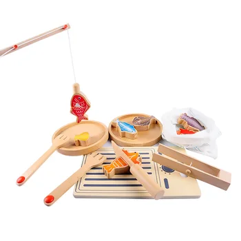 Детски дървен комплект за рязане на риба, играчки за ролеви игри, имитиращи кухня, играчки за хранене, ръководства, за приготвяне на храна, играчки за игри, Подаръци