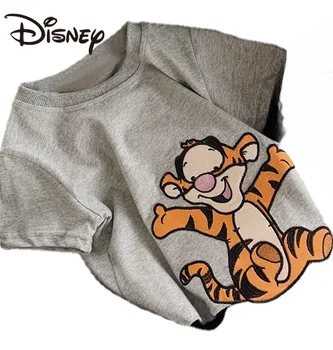 Детски памучен лятна тениска с насипни бродерия Disney Winnie Tigger The Pooh от картун с къси ръкави за момчета и момичета