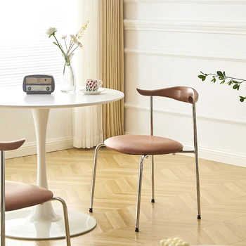 Дизайнерски трапезни столове, кожени, водоустойчив, със защита от надраскване, метални, за всекидневната, кухненски стол, съвременните ергономични мебели Sillas в ретро стил