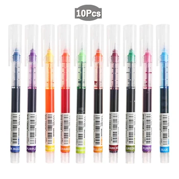 Директен течна гел писалка 10 цвята, бързо съхнещи цветни гел химикалки с голям капацитет, дръжки-роллеры 0,5 мм, ученически канцеларски материали