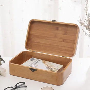 Дървена ковчег за бижута, изработени от масивна дървесина, бамбук флип-надолу дървена кутия, домакински кутия за съхранение от черен орех, подарък кутия за документи с ключалка
