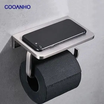 Държач за тоалетна хартия COOANHO с държач за мобилен телефон от полиран никел, аксесоари за баня с монтиране на стена