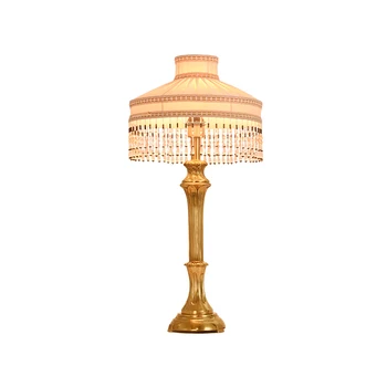 Европейските луксозни медни лампи от висок клас, френска вила, хол, спалня, Нощно шкафче, настолна лампа от месинг, Тъканно настолна лампа