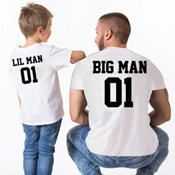 Еднакви тениски за отца и сина, Голям мъж, Малкият човек 01, еднакви тениски, Летни тениски с къс ръкав и шарките, дрехи