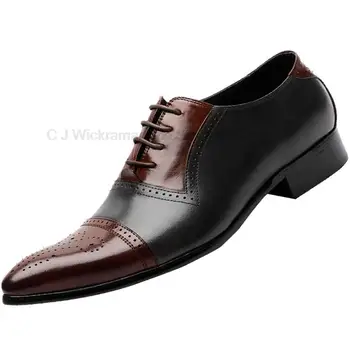 Елегантни мъжки модел обувки-oxfords за младоженеца, кума на сватба, ръчно изработени обувки от естествена кожа, дизайнерски мъжки обувки смесени цветове