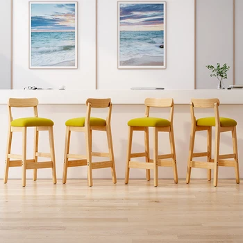 Естетичен Дървена скандинавски минималистичен Висок Офис маса за хранене, Бар стол с Кухненски мек Компютърен стол Детска мебели Barstuhl XY50BC