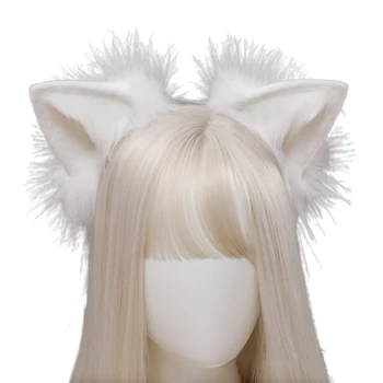Жена прическа с кошачьими волчьими уши, плюшен космати превръзка със стил Лолита