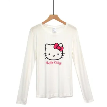 Женска Тениска Sanrio Hello Kitty 2022, Нова Памучен Дамски тениска с дълъг ръкав за Жени, Фини Бели Потници, Дамски Тениски, риза