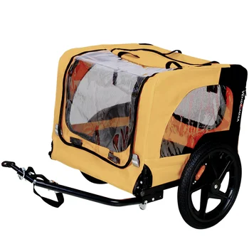 Жълта градинска тежкотоварни Сгъваема Универсална количка за домашни любимци, пренасяне за кучета, ремарке под наем, жълта стомана [В наличност в САЩ]