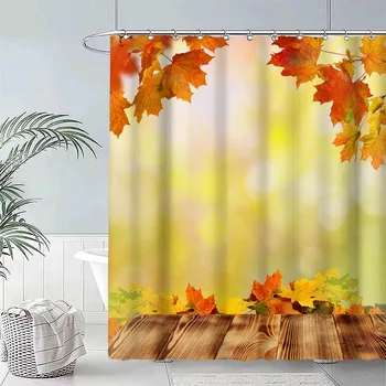 Завеса за душ от клен дърво, Здравейте есента на природата, оранжеви листа, декорация за баня с 3D принтом, Декорация на дома