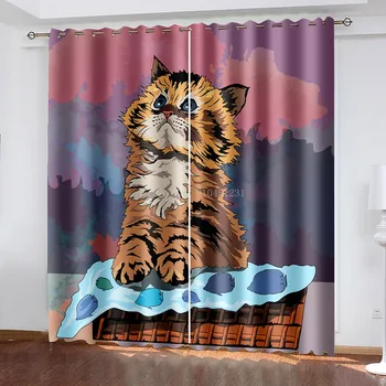 Завеси за баня с красиви кошачьими животни, Голям прозорец, хол, спалня, тканевое украса за помещения, завеси с перфорации