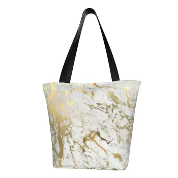 Златисто-мраморна текстура, чанта-тоут за хранителни покупки, холщовые чанти за рамо с геометричен графичен дизайн, чанта за пазаруване с голям капацитет