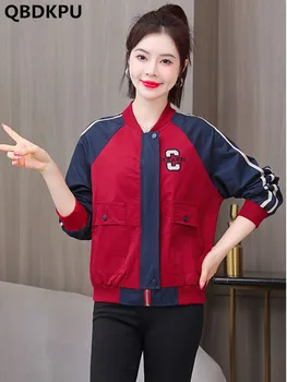 Извънгабаритни бейзболни якета в стил мозайка, ежедневни пролетно-есенни дамски сака с надпис, модни сака голям размер 5xl, корейското студентско палто