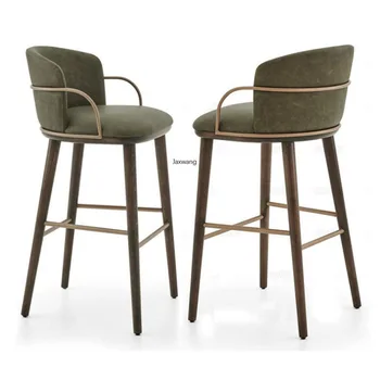 Индивидуален бар стол Nordic Luxury, лесен модерен стол с високи крака, стол от ковано желязо, хотелски битови бар столове от масивно дърво