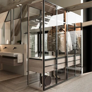 Индивидуален ъглов шкаф за дрехи, етажерка шкаф със стъклена врата, от врата до върха на общата настройка на гардероб