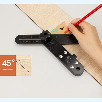 Инструмент за чертане на линия дърводелец Т-тип 15-180 градуса, Подвижната ъглова владетел, машина за висока точност многофункционален инструмент за маркиране, квадратна линия