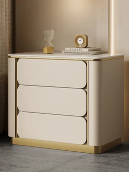 Италианска лека луксозно нощно шкафче, модерен лесен шкаф за съхранение, Минималистичная начало спалня, луксозно нощно шкафче от каменни плочи