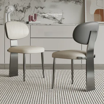 Италиански метални трапезни столове, Адаптивни стол за домашна трапезария, Модерен минималистичен творчески кожен стол за отдих за хотел