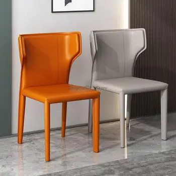 Италиански стол за Хранене Модерен Минималистичен Дизайнерски Кожен стол с облегалка, стол за хранене, битова маса за хранене, луксозен стол