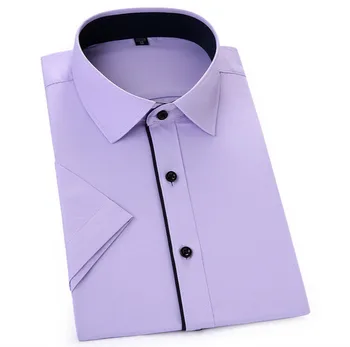 КАЧЕСТВЕНА 2019 Нова лятна мъжка риза с къси ръкави, модни обикновена саржевые мъжки ризи, Официални делови бели Camisa Masculina