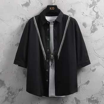 Квадратен яка 2023, половината ръкав, мъжки Мъжки лятна однобортная модерна риза в Гонконгском стил, високо качество