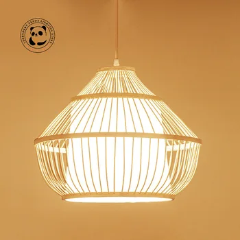 Класически бамбук фенер, окачен лампа, led плетени полилеи от ратан, бамбук абажури от ръчно изработени E27, Декор за подпокривен етаж коридор в дзен-зала