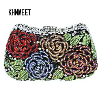 Клатч с цветя модел KHNMEET, луксозен клатч с диаманти, вечерна дамска чанта, портфейл за сватбеното парти, коледен подарък, дамски чанти с кристали SC281