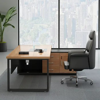 Комбинация от бюрото и стола в кабинета на генералния мениджър, Масата на шефа, на бюрото на президента, изчистен модерен работно бюро, ръководител на раздела
