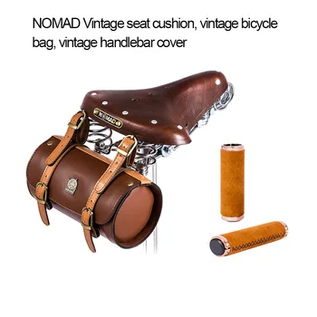 Комплект велосипедни дръжки от велур NOMAD, изработена ръчно, възглавници за седалки от кожа наем път в ретро стил, Малка чанта за велосипеди във формата на кофи