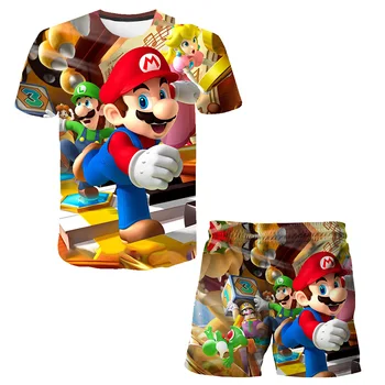 комплект детски дрехи Mario Bros от 2 теми, дрехи големи размери, тениски с 3D принтом, костюм, риза, къси панталони, лятна новост