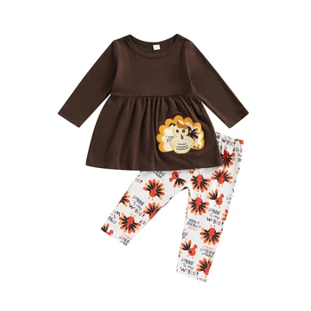 Комплект Дрехи за момичета на Деня на Благодарността за мама и бебе от 1 до 6 години, блузи с дълги ръкави и принтом Турция, панталони, дрехи за момиченца, дрехи за момичета D01