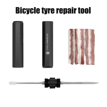 Комплект за ремонт на безкамерни гуми за велосипед Преносима спешна бормашина за гуми, гумени уплътнения Комплект за ремонт на мерки и теглилки за пробиви гуми Инструменти за ремонт на велосипеди
