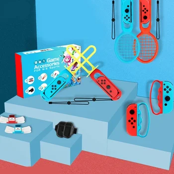 Комплект спортни аксесоари 9 в 1 Превключвател за Nintendo Switch Спортен игрите комплект с джапанки за контролер, танцова група на китката, Нова ракета