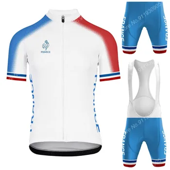 Комплект Тениски за колоезденето на националния отбор на Франция 2023, Лятна Велосипедна дрехи, Ризи шоссейного под наем, костюми, панталони с велосипеди нагрудником, МТБ Ropa Трико