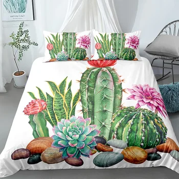 Комплекти за легла с кактуси и суккулентами, Декорация на Дома, одеяло, Чаршаф, Калъфка за възглавница
